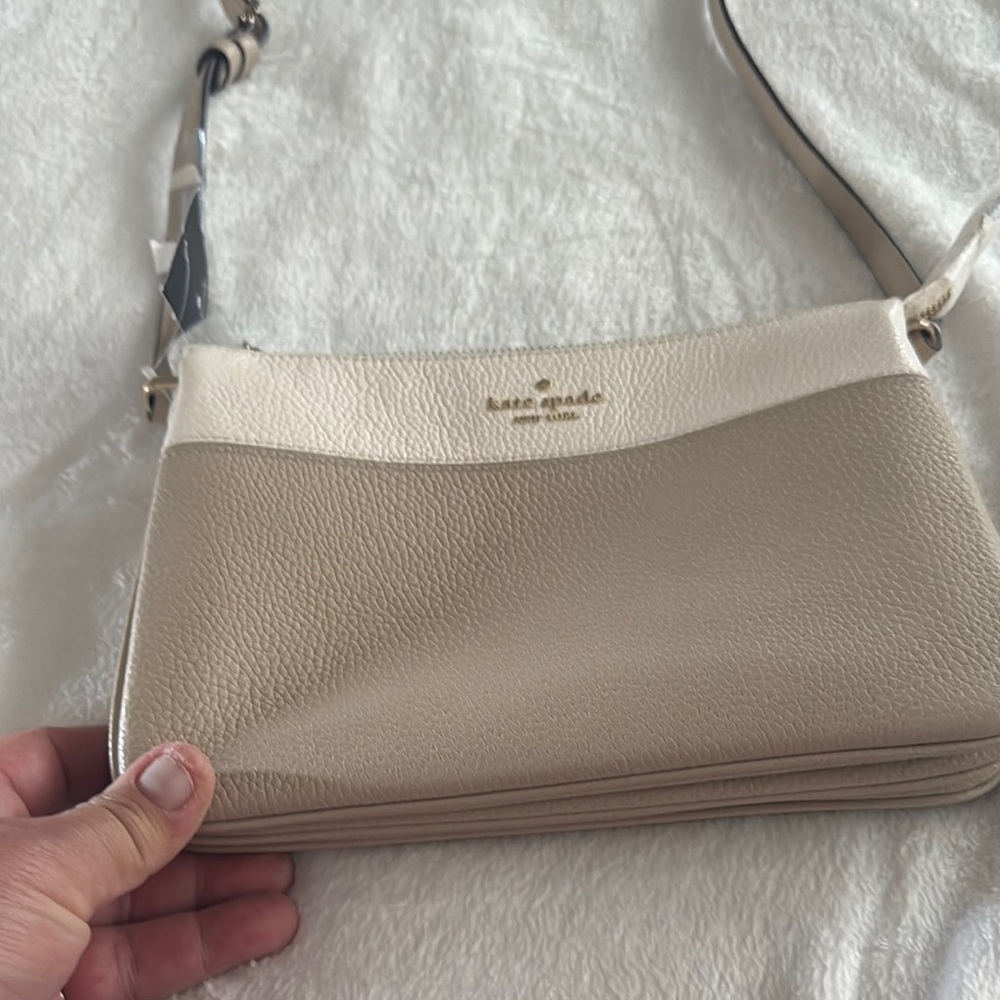 Kate Spade Tan and Cream Crossbody Bag with Pebbled Leather